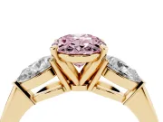 Oval Three-Stone Ring Setting for a Fancy Pink Lab-Grown Diamond | Pear Side Stones | Yellow Gold