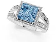 Princess Cut Halo Engagement Ring Setting for a Fancy Blue Lab-Grown Diamond | Two-Row Pave Split Shank | Platinum