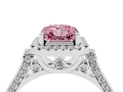 Radiant Cut Halo Engagement Ring Setting for a Fancy Pink Lab-Grown Diamond | Pavé Panel Shoulders | Platinum