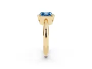Fancy Blue Asscher Cut Diamond Halo Engagement Ring Set in Yellow gold with Plain Split Shank and Prong Setting