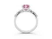 Fancy Pink Cushion Cut Diamond Solitaire Vine Band Ring Set in Platinum with Round Accents and Prong Setting