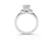 Three-Stone Round Cut Diamond Ring Set in Platinum with Prong Setting and Plain Band