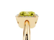 Fancy Yellow Asscher Cut Diamond Halo Engagement Ring Set in Yellow gold with Plain Split Shank and Prong Setting