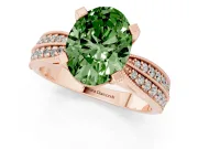 Fancy Green Oval Cut Diamond Solitaire Ring Set in Rose gold with Milgrain Double Row Round Pavé Band