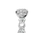 Cushion Cut Side Stone Engagement Ring Setting | Scalloped Prong Accents | Sterling Silver