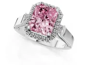 Radiant Cut Halo Engagement Ring Setting for a Fancy Pink Lab-Grown Diamond | Pavé Panel Shoulders | Platinum