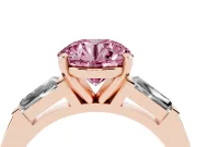 Round Three Stone Engagement Ring Setting for a Fancy Pink Lab-Grown Diamond | Tapered Baguettes | Rose Gold