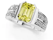 Emerald Cut Half Bezel Engagement Ring Setting for a Fancy Yellow Lab-Grown Diamond | Channel Band | White Gold