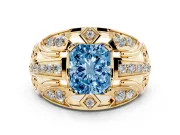 Radiant Cut Art Deco Engagement Ring Setting for a Fancy Blue Lab-Grown Diamond | Yellow Gold