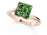 Fancy Green Princess Cut Diamond Solitaire Twist Band Ring Set in Rose gold with Prong Setting