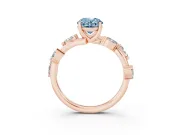 Fancy Blue Oval Cut Diamond Solitaire Ring Set in Rose gold with Twisted Marquise Accent Band