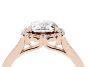 Oval Cut Halo Round Diamond Solitaire Ring Set in Rose gold with Pavé Band and Prong Setting