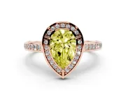 Fancy Yellow Pear Cut Diamond Halo Pavé Split Shank Ring Set in Rose gold with Prong Setting