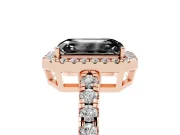 Fancy Black Emerald Cut Diamond Halo Ring Set in Rose gold with Delicate Pavé Band and Prong Setting