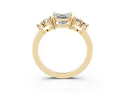 Asscher Cut Cluster Side Stone Engagement Ring Setting | Plain Band | Yellow Gold