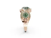 Round Three Stone Halo Engagement Ring Setting for a Fancy Green Lab-Grown Diamond | Pavé Wave Band | Rose Gold