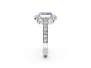 Radiant Cut Vintage Halo Engagement Ring Setting for a Fancy Blue Lab-Grown Diamond | Milgrain Channel Band | White Gold