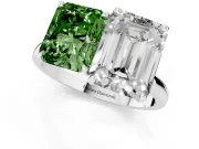 Fancy Green Radiant Cut and Emerald Cut Toi Moi Ring Set in White gold with Prong Setting