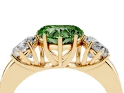 Fancy Green Heart Cut Diamond Three-Stone Ring Set in Yellow gold with Bold Center and Classic Band