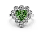 Heart-Shaped Milgrain Cluster Halo Engagement Ring Setting for a Fancy Green Lab-Grown Diamond | Plain Band | White Gold