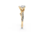 Heart Cut Diamond Solitaire Leaf-Inspired Ring Set in Yellow gold with Pavé Band and Prong Setting