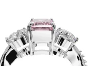 Emerald Cut Three Stone Engagement Ring Setting for a Fancy Pink Lab-Grown Diamond | Tapered Pave Band | White Gold
