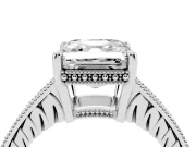 Asscher Cut Vintage Engraved Solitaire Engagement Ring Setting | Milgrain Pavé | Sterling Silver