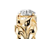Round Leaf Bypass Engagement Ring Setting | Pave Leaf Accents | Yellow Gold