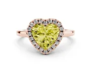 Fancy Yellow Heart Cut Halo Round Diamond Solitaire Ring Set in Rose gold with Pavé Band and Prong Setting