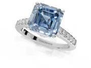 Asscher Cut Pavé Solitaire Engagement Ring Setting for a Fancy Blue Lab-Grown Diamond | Crossover Gallery | Platinum