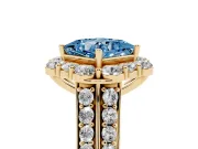 Princess Cut Large Accent Halo Engagement Ring Setting for a Fancy Blue Lab-Grown Diamond | Graduated Pavé | Yellow Gold