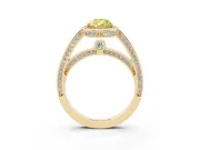 Fancy Yellow Pear Cut Diamond Halo Pavé Split Shank Ring Set in Yellow gold with Prong Setting