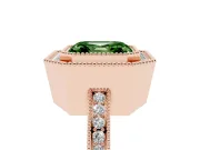 Fancy Green Asscher Cut Diamond Halo Ring Set in Rose gold with Pavé Band and Milgrain-Edged Prongs