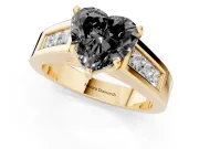 Heart-Shaped Channel-Set Engagement Ring Setting for a Black Center | Wide Band | Yellow Gold