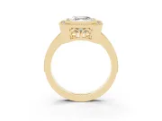 Asscher Cut Diamond Halo Ring Set in Yellow gold with Pavé Band and Milgrain-Edged Prongs