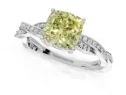 Cushion Cut Twisted Pavé Solitaire Engagement Ring Setting for a Fancy Yellow Lab-Grown Diamond | White Gold