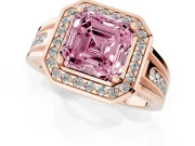 Asscher Cut Halo Engagement Ring Setting for a Fancy Pink Lab-Grown Diamond | Channel-Set Split Shank | Rose Gold