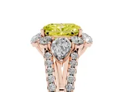 Fancy Yellow Radiant Cut Diamond Halo Split Shank Engagement Ring Set in Rose gold with Prong-Held Center Stone