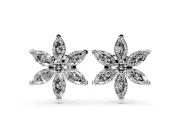 Marquise Lab-Grown Diamond Six Petal Flower Stud Earrings | Beaded Middle | Platinum