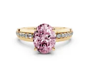 Oval Channel Engagement Ring Setting for a Fancy Pink Lab-Grown Diamond | Yellow Gold