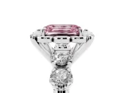 Emerald Cut Floral Engagement Ring Setting for a Fancy Pink Lab-Grown Diamond | Petal Frame and Side Stones | Platinum