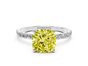 Cushion Cut Pave Engagement Ring Setting for a Fancy Yellow Lab-Grown Diamond | Slim Band | Platinum