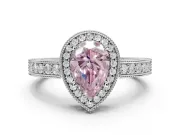 Pear-Shaped Milgrain Halo Engagement Ring Setting for a Fancy Pink Lab-Grown Diamond | Wide Pavé Band | Sterling Silver