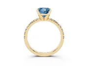 Fancy Blue Princess Cut Diamond Solitaire Pavé Engagement Ring Set in Yellow gold with Round Band and Prong Setting