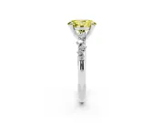 Fancy Yellow Oval Cut Diamond Solitaire Vine Band Ring Set in Platinum with Round Accents and Prong Setting