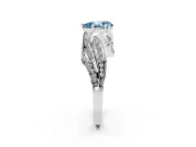 Fancy Blue Pear Cut Diamond Solitaire Ring Set in White gold with Layered Twist Pavé Band