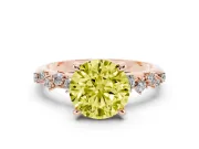 Fancy Yellow Round Cut Diamond Solitaire Vine Band Ring Set in Rose gold with Round Accents and Prong Setting