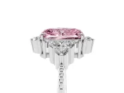 Fancy Pink Radiant Cut Diamond Cluster Ring Set in Platinum with Beaded Band