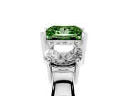 Princess Cut Three Stone Engagement Ring Setting for a Fancy Green Lab-Grown Diamond | Wide Plain Band | Sterling Silver