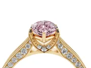 Marquise Hidden Halo Engagement Ring Setting for a Fancy Pink Lab-Grown Diamond | Milgrain Pave | Yellow Gold